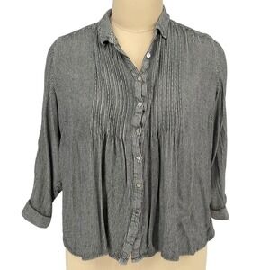 Jane and Delancey Button Down Blouse‎ Black White Striped 100% Rayon 3X
